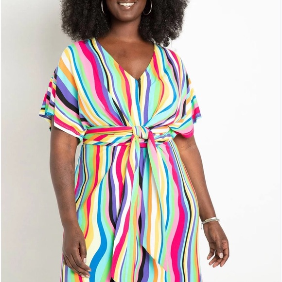 Eloquii Dresses & Skirts - NWT Eloquii Women's Plus Size Wrap Around Dress Rainbow Stripe Size 18